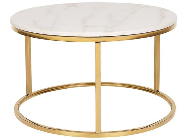 Soffbord Beige Guld Marmoreffekt ø 70 cm Rund Modern