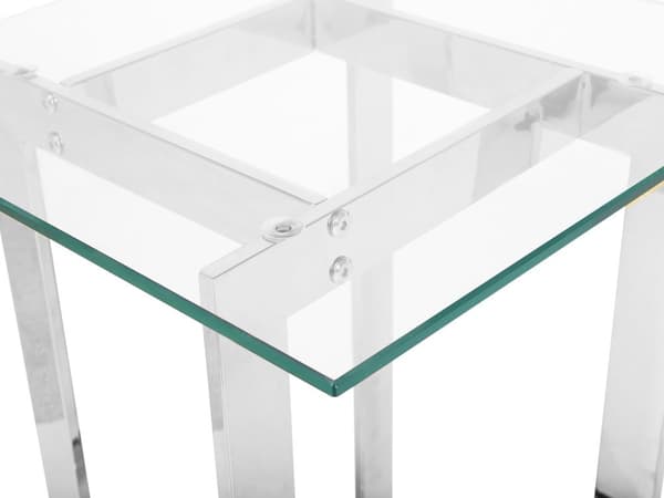 Soffbord Transparent Glas Silver Fyrkantig Bordsskiva Metall Bas Modern Design