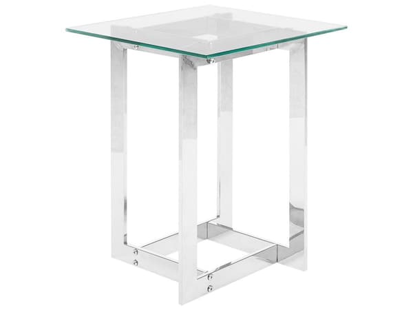 Soffbord Transparent Glas Silver Fyrkantig Bordsskiva Metall Bas Modern Design