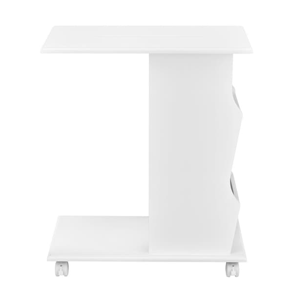 [en.casa] Sofabord med hjul - 53x30x63cm - med avisholder - MDF - hvid