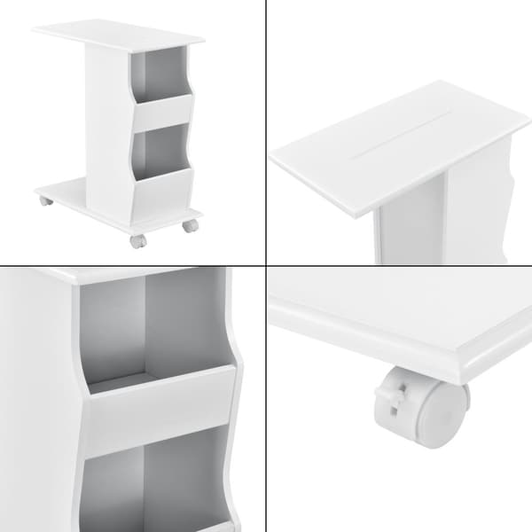 [en.casa] Sofabord med hjul - 53x30x63cm - med avisholder - MDF - hvid