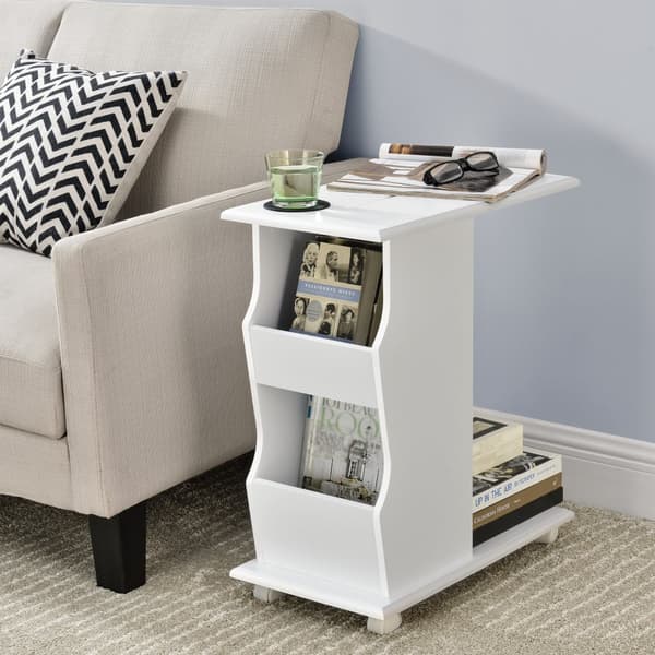 [en.casa] Sofabord med hjul - 53x30x63cm - med avisholder - MDF - hvid