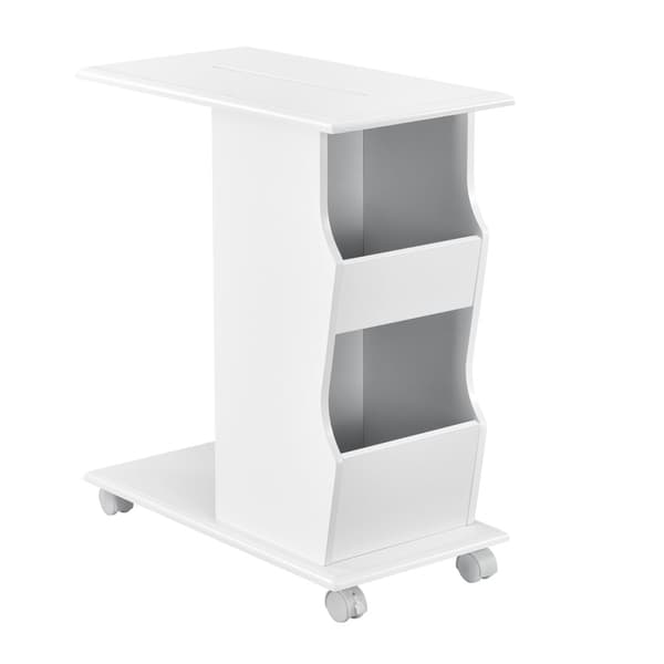 [en.casa] Sofabord med hjul - 53x30x63cm - med avisholder - MDF - hvid