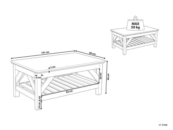 Sofabord hvidt lys træplade 46 x 101 cm hylde skandinavisk stil