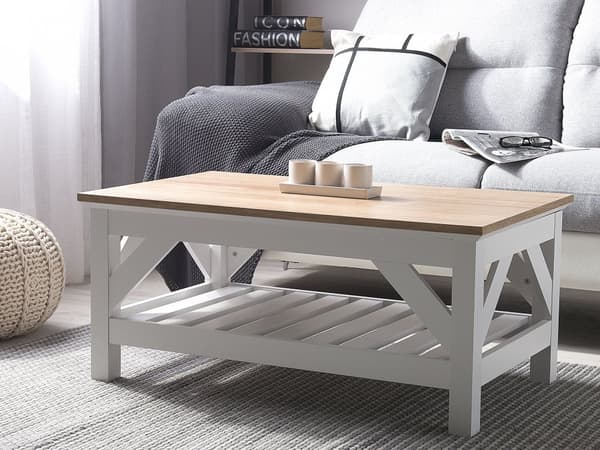 Sofabord hvidt lys træplade 46 x 101 cm hylde skandinavisk stil