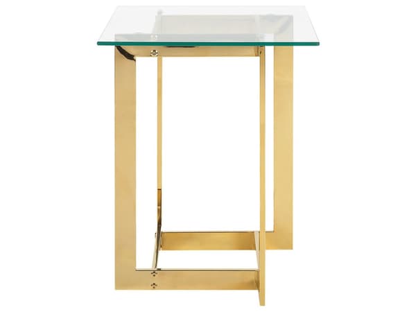 Sofabord Guld Blank Metal og Hærdetglas 40 x 40 x 52 cm Firkantet Lille Sidebord i Glamour Luksuriøst Design til Stue Indretning Tilbehør
