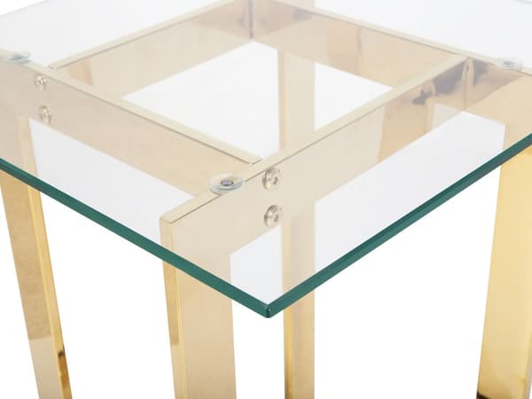 Sofabord Guld Blank Metal og Hærdetglas 40 x 40 x 52 cm Firkantet Lille Sidebord i Glamour Luksuriøst Design til Stue Indretning Tilbehør