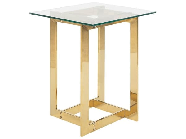 Sofabord Guld Blank Metal og Hærdetglas 40 x 40 x 52 cm Firkantet Lille Sidebord i Glamour Luksuriøst Design til Stue Indretning Tilbehør