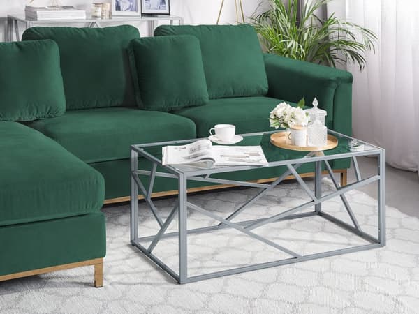 Soffbord Silver Metallram Glasskiva Geometrisk Glam Design
