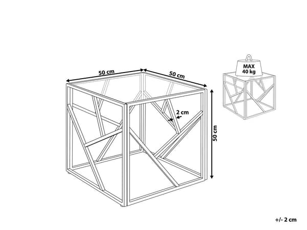 Sidobord Transparent Glas Silver Metallram 50 x 50 cm Kubform Glam Modern