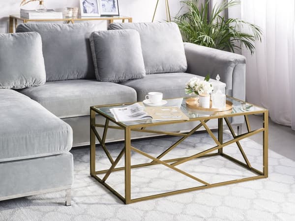 Soffbord Guld Metallram Glasskiva Geometrisk Glam Design