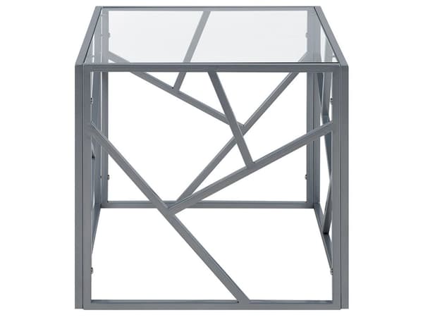 Sivupöytä hopea metalli karkaistu lasi pöytälevy neliö geometrinen moderni