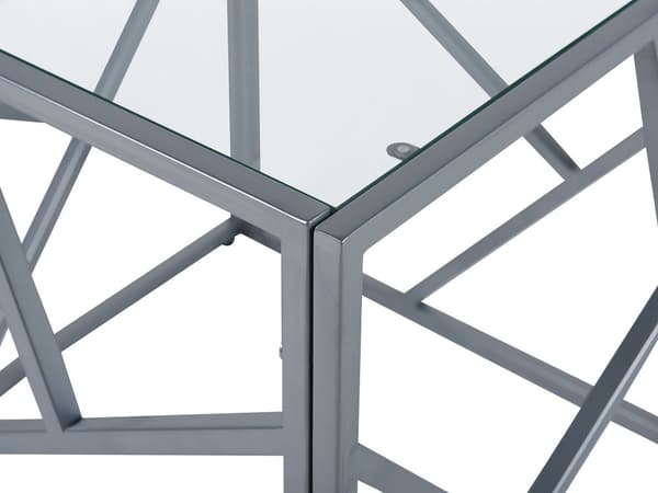 Sivupöytä hopea metalli karkaistu lasi pöytälevy neliö geometrinen moderni