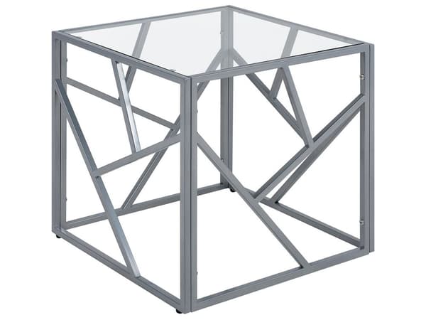 Sivupöytä hopea metalli karkaistu lasi pöytälevy neliö geometrinen moderni