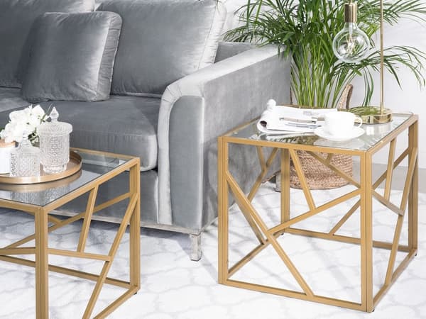 Guld Sofabord Transparent Glasplade Metalstel 50 x 50 x 50 cm Glamourøst Design