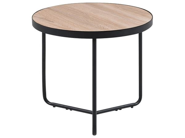 Sidebord Lyst Træ Sort Metal Stel 50 x 45 cm Dekorativ Rund Hjørnebord Industrielt Design Lampebord Stue Tilbehør Inspiration