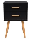 Miniatyrbillede 4 af 8: Sengebord Sort Lyst træ MDF med Gummitræben 40 x 40 cm 2 Skuffer Lille Smalt Skab Opbevaring Skandinavisk Minimalistisk Indretning Soveværelse