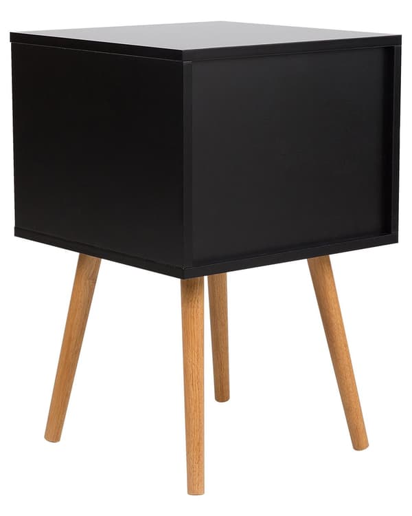 Sengebord Sort Lyst træ MDF med Gummitræben 40 x 40 cm 2 Skuffer Lille Smalt Skab Opbevaring Skandinavisk Minimalistisk Indretning Soveværelse