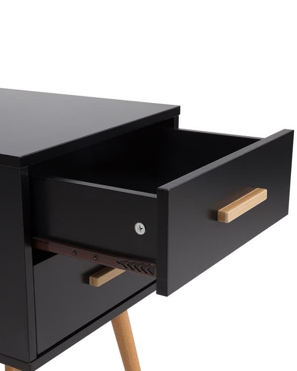 Sengebord Sort Lyst træ MDF med Gummitræben 40 x 40 cm 2 Skuffer Lille Smalt Skab Opbevaring Skandinavisk Minimalistisk Indretning Soveværelse