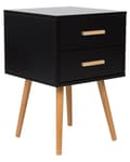 Miniatyrbillede 1 af 8: Sengebord Sort Lyst træ MDF med Gummitræben 40 x 40 cm 2 Skuffer Lille Smalt Skab Opbevaring Skandinavisk Minimalistisk Indretning Soveværelse
