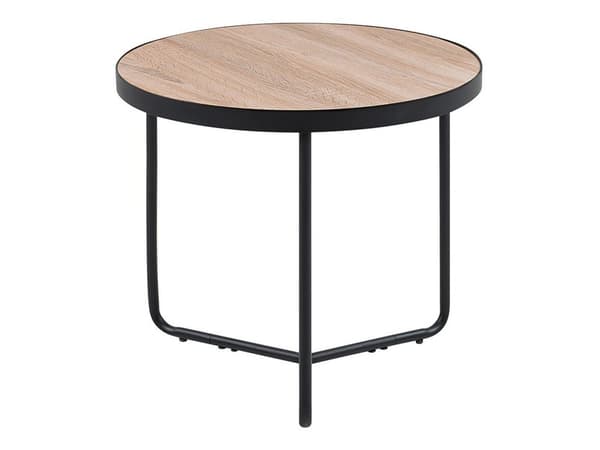 Uppsättning av 3 Sidobord Ljusbrun Skiva Svarta Metallben Rund Olika Storlekar Vardagsrum Kaffebord