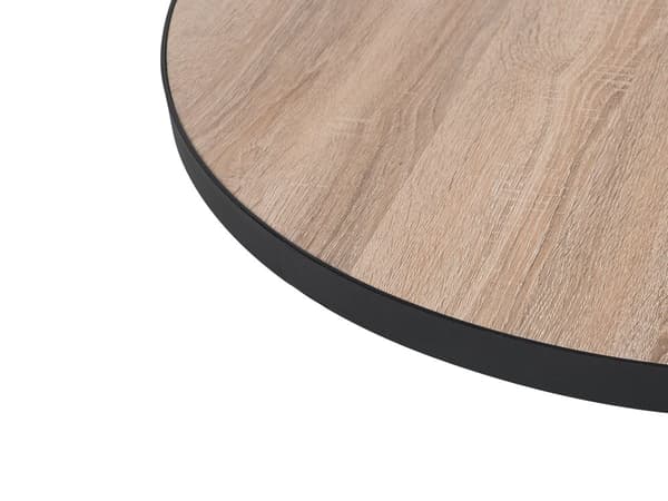 Uppsättning av 3 Sidobord Ljusbrun Skiva Svarta Metallben Rund Olika Storlekar Vardagsrum Kaffebord