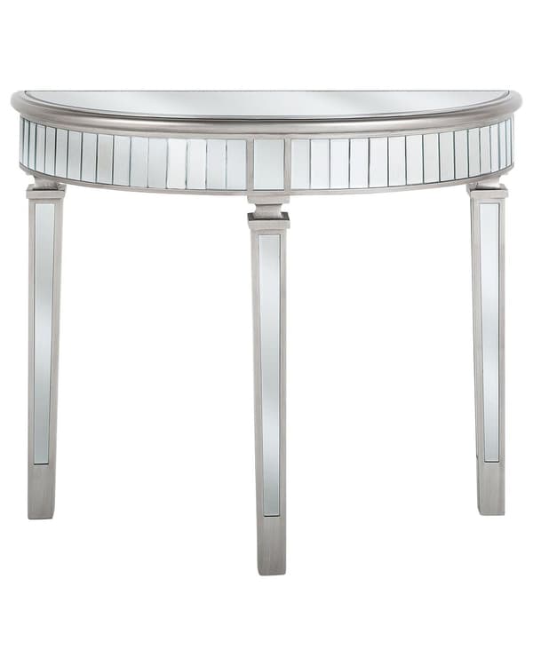 Konsolbord Silver Speglat Glas 90 x 35 cm Halvmåne Bordsskiva Modern Glam Fransk Design