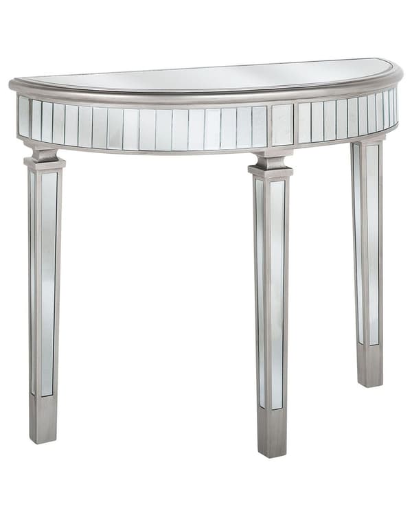 Konsolbord Silver Speglat Glas 90 x 35 cm Halvmåne Bordsskiva Modern Glam Fransk Design