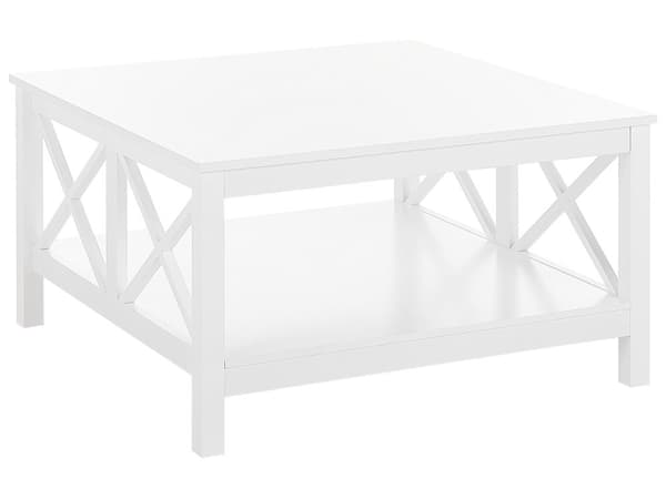 Sohvapöytä valkoinen MDF-levy 80 x 80 x 45 cm hyllyllä x-ristikkojalat perinteinen skandinaavinen tyyli