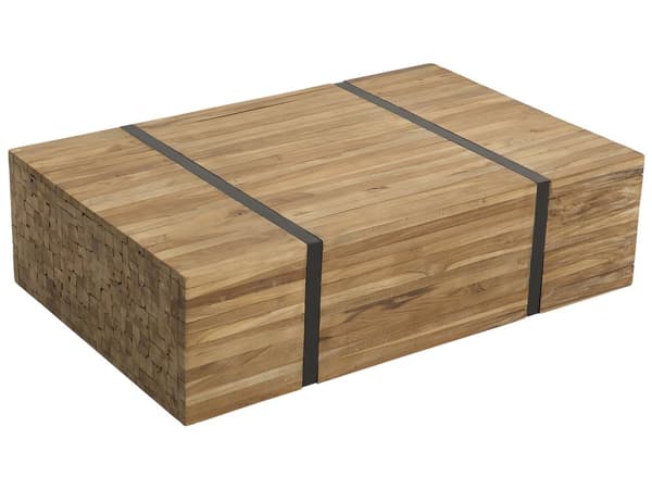 Sofabord Brunt Lyst Teaktræ 110 x 44 x 69 cm Dekorativ Bord på Hjul til Sofa Stuen Interiør Design Industriel Indretning Tilbehør