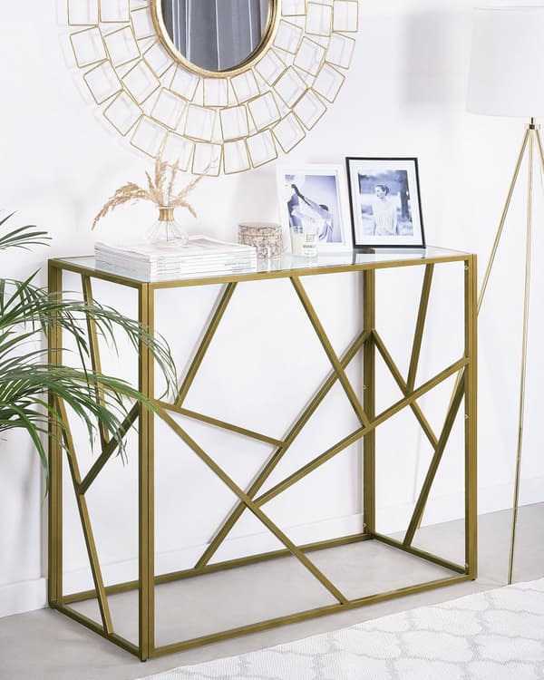 Konsolbord Metallram Glasskiva Guld 85 x 100 x 40 cm Glam