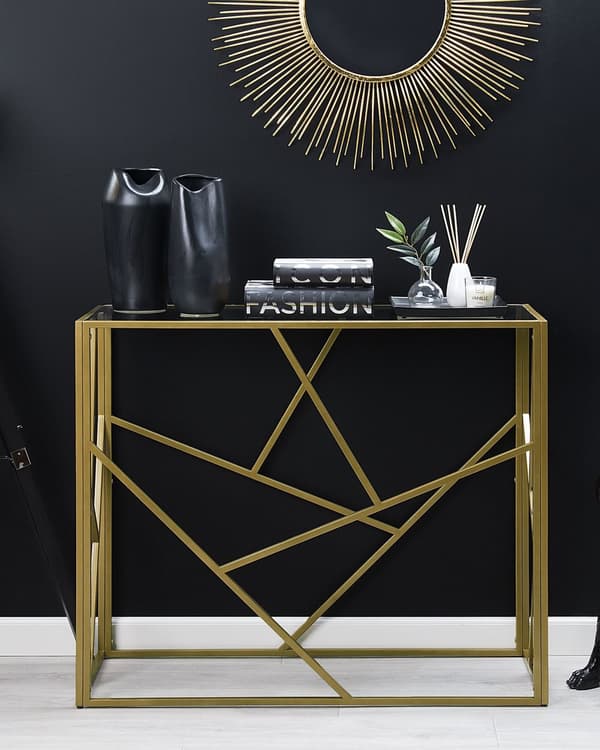 Konsolbord Metallram Glasskiva Guld 85 x 100 x 40 cm Glam