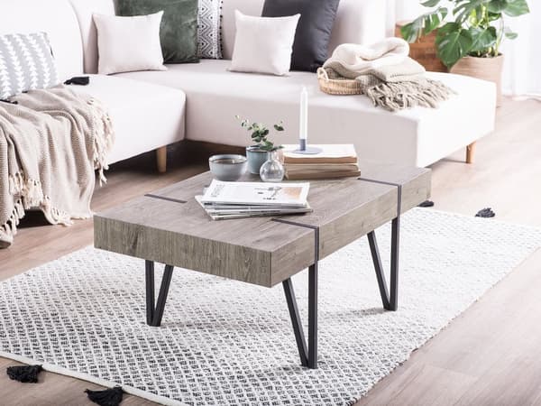 Sofabord Mørkt MDF Træ og Sort Pulverlakeret metalben 100 x 60 x 43 cm Rektangulært Moderne look Industriel Inspireret Stue Indretning