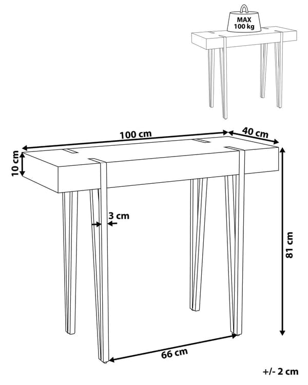 Konsolbord Mörkbrun Svart Metall 100 x 40 cm Rektangulär Industriell stil