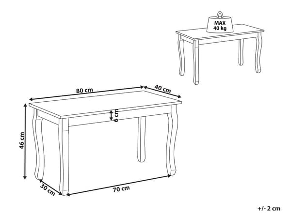 Soffbord mattsvart MDF-skiva, träben 80 x 40 cm rektangulär klassisk provensalsk stil