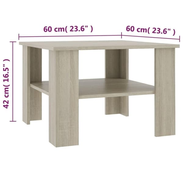 vidaXL Soffbord sonoma-ek 60x60x42 cm konstruerat trä