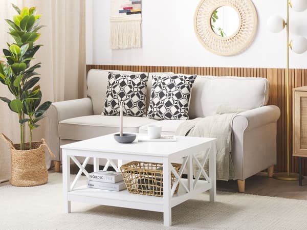 Hvid Lakeret Firkantet Sofabord 80 x 80 cm Hylde Moderne Stil