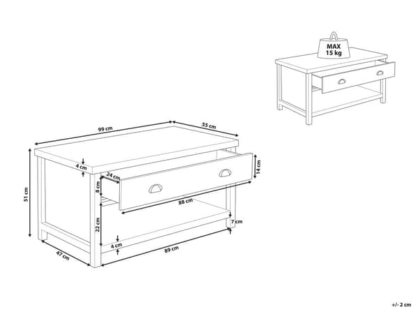Soffbord Grå Ljust trä 110 x 55 cm Låda Rektangulär Modern