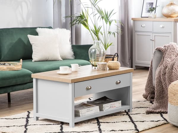 Soffbord Grå Ljust trä 110 x 55 cm Låda Rektangulär Modern
