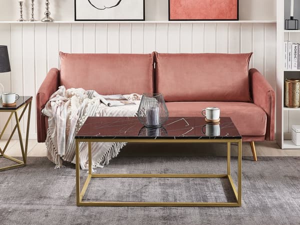 Soffbord Svart Marmor Effekt Guld Metallben 100 x 60 cm Rektangulär Industriell Glam