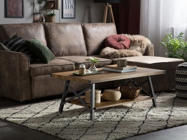 Soffbord Mörk Trä med Förvaringshylla 100 x 55 cm Modern Industriell Vardagsrum