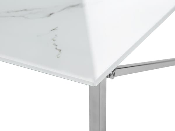 Sofabord Hvid Top Sølv Ben Hærdet Glasplade Rustfrit Stål Understel 100 x 50 cm Glamourøst Minimalistisk Design