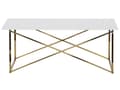 Miniatyrbillede 4 af 6: Sofabord Hvid Top Guld Ben Hærdet Glasplade Rustfrit stål Understel 100 x 50 cm Glamourøst Minimalistisk Design
