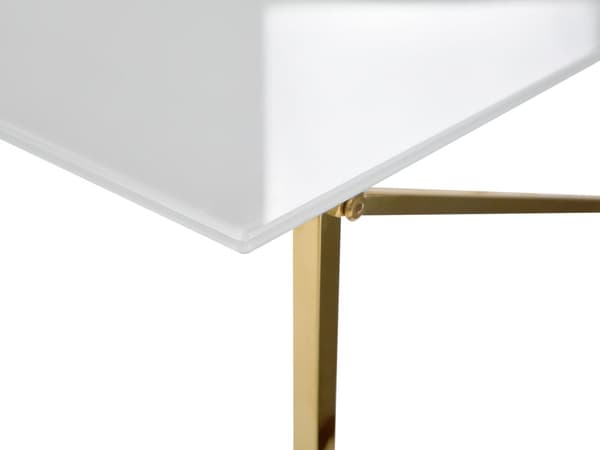 Sofabord Hvid Top Guld Ben Hærdet Glasplade Rustfrit stål Understel 100 x 50 cm Glamourøst Minimalistisk Design