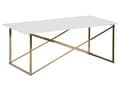 Miniatyrbillede 1 af 6: Sofabord Hvid Top Guld Ben Hærdet Glasplade Rustfrit stål Understel 100 x 50 cm Glamourøst Minimalistisk Design