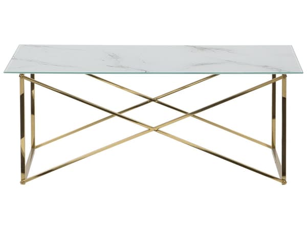 Sofabord Marmoreffekt Hvid Top Sølv Ben Hærdet glasplade Rustfrit stål Understel 100 x 50 cm Glamourøst Minimalistisk