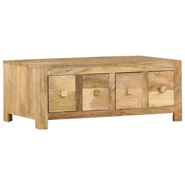 vidaXL Soffbord med 4 lådor 90x50x35 cm massivt mangoträ