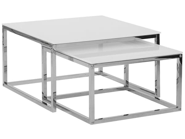 Sofaborde Hvid Blank Hærdetglas Sølv Krom Rustfrit Stål Stel 50 / 60 cm Firkantet Indskudsborde Minimalistisk Glam Plads Skabende Indretning