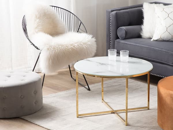 Soffbord Vit Guld Marmoreffekt 70 cm Glam Modern Minimalistisk