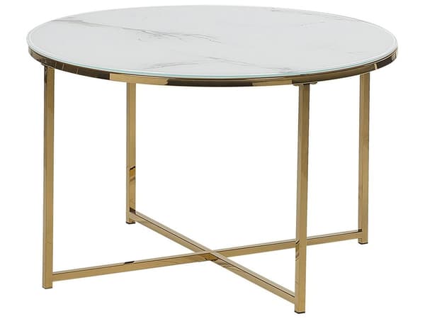 Soffbord Vit Guld Marmoreffekt 70 cm Glam Modern Minimalistisk